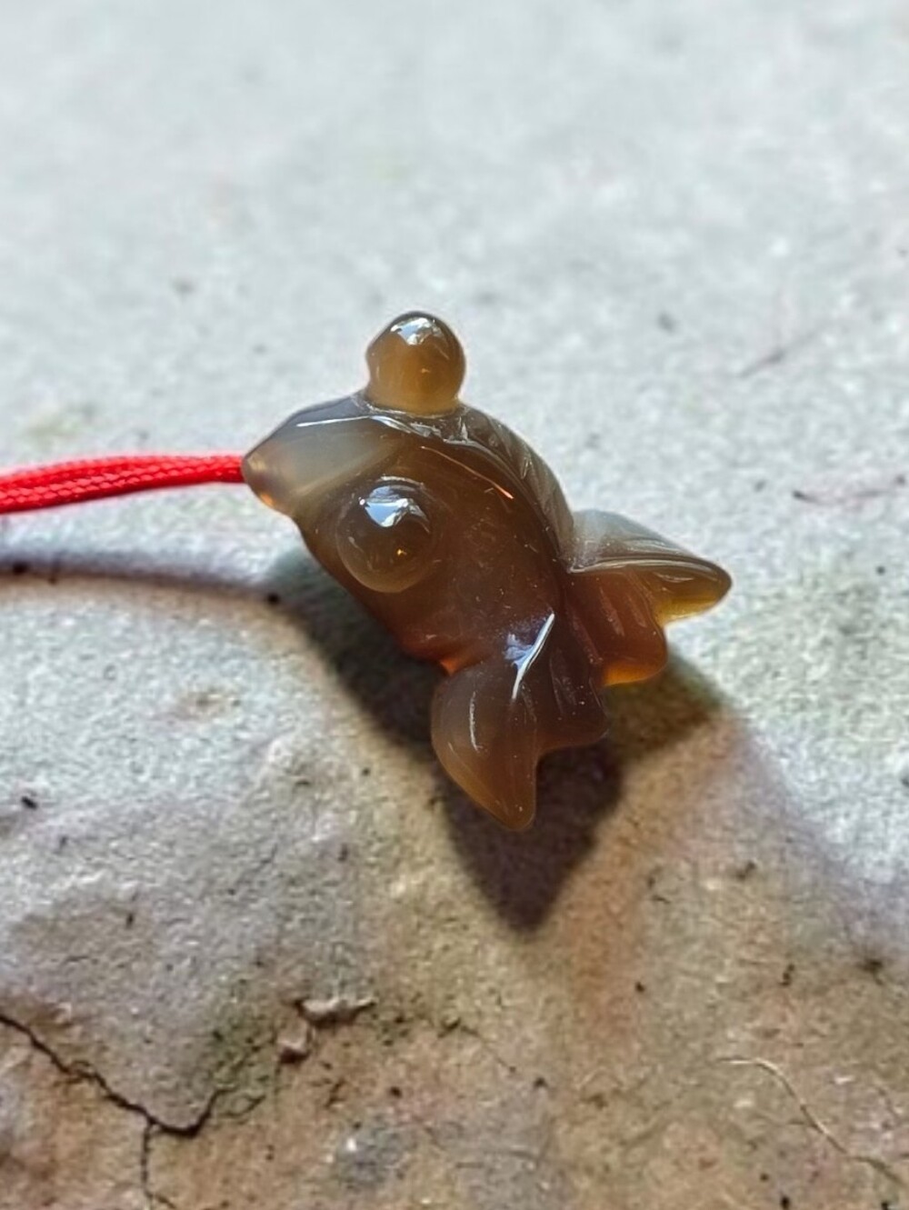 Vintage Chinese Carved Carnelian Agate Goldfish Pendant On Silk String